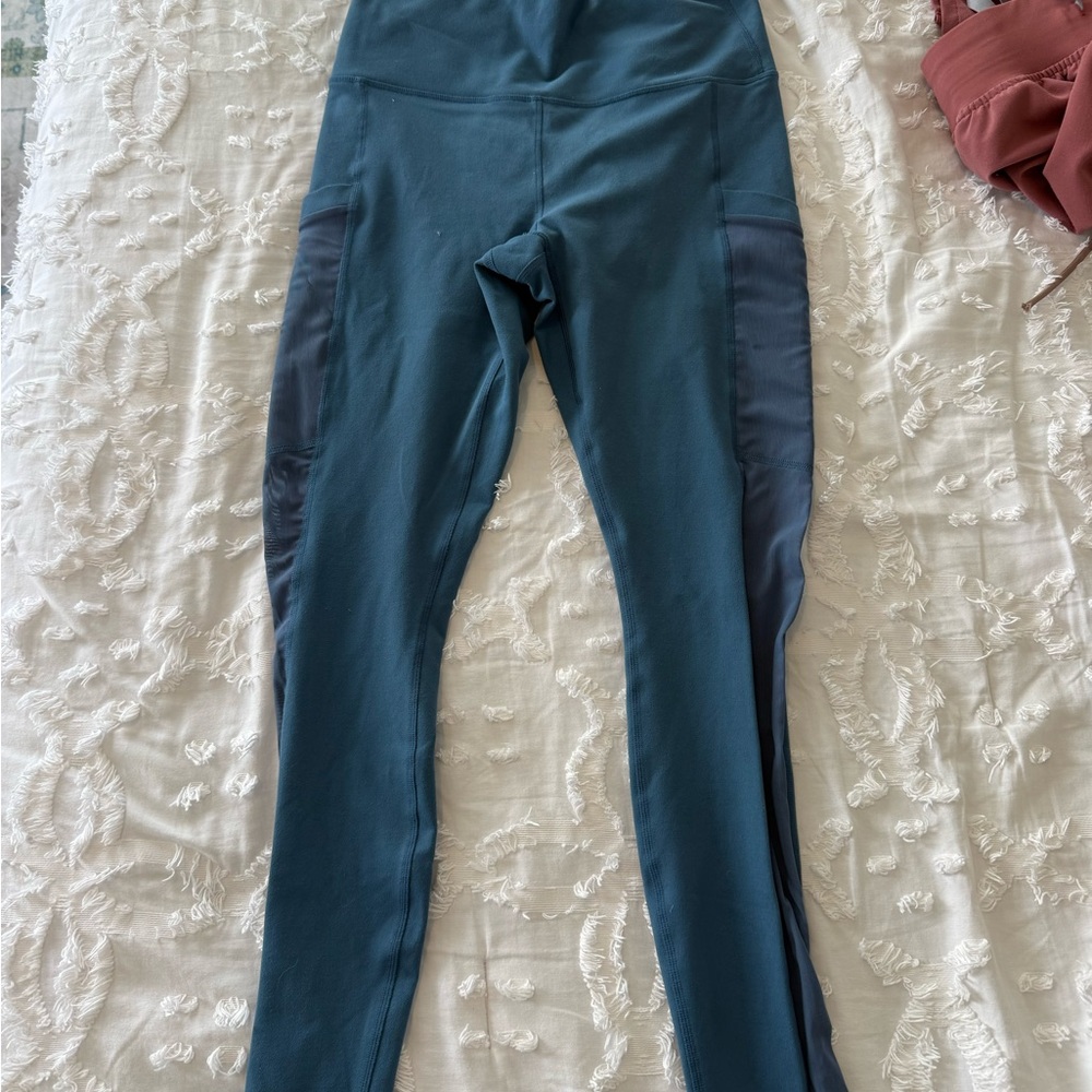 Fabletics Powerhold Teal High-Waist Leggings with Side Mesh Panels